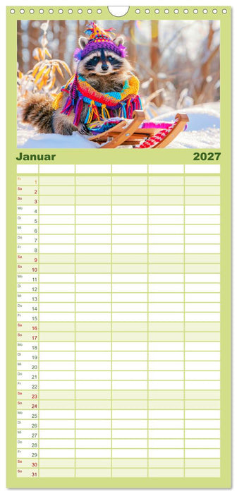 Niedlicher Waschbären-Style. Modisch, elegant und blumig (CALVENDO Familienplaner 2027)