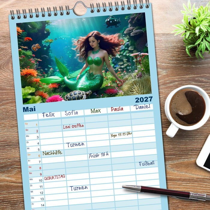 Meerjungfrauen in mystischen Unterwasserwelten (CALVENDO Familienplaner 2027)