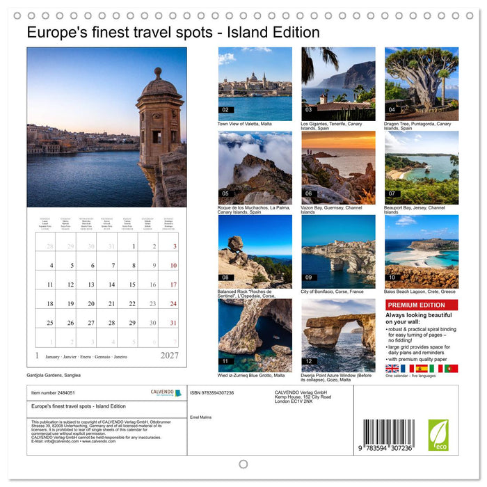 Europe's finest travel spots - Island Edition (CALVENDO Monthly Calendar 2027)