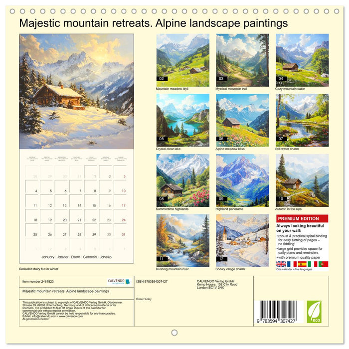 Majestic mountain retreats. Alpine landscape paintings (CALVENDO Monthly Calendar 2027)
