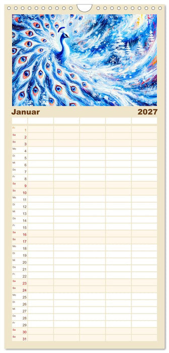 Tanz der Pfauen - Jahreszeiten in abstrakter Eleganz (CALVENDO Familienplaner 2027)