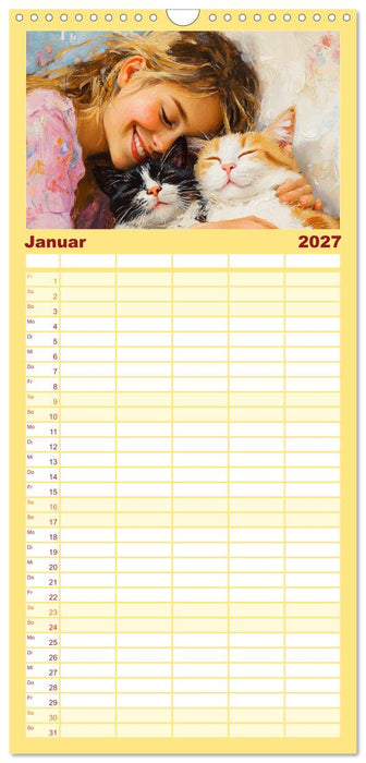 Zweisamkeit in Farben. Katzen und Menschen in Harmonie (CALVENDO Familienplaner 2027)