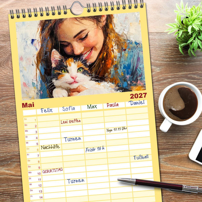 Zweisamkeit in Farben. Katzen und Menschen in Harmonie (CALVENDO Familienplaner 2027)