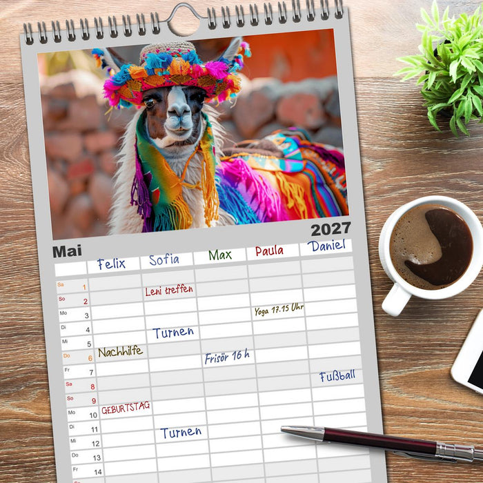 Lamas auf Tour. Perus flauschige Fashion-Ikonen (CALVENDO Familienplaner 2027)