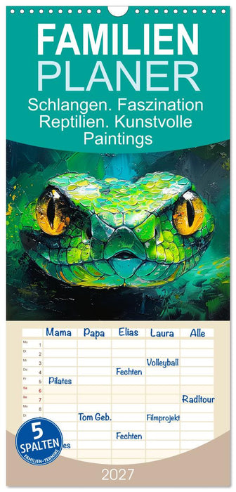Schlangen. Faszination Reptilien. Kunstvolle Paintings (CALVENDO Familienplaner 2027)