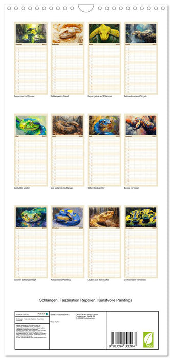 Schlangen. Faszination Reptilien. Kunstvolle Paintings (CALVENDO Familienplaner 2027)