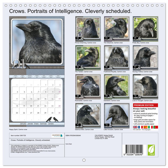 Crows. Portraits of Intelligence. Cleverly scheduled. (CALVENDO Monthly Calendar 2027)