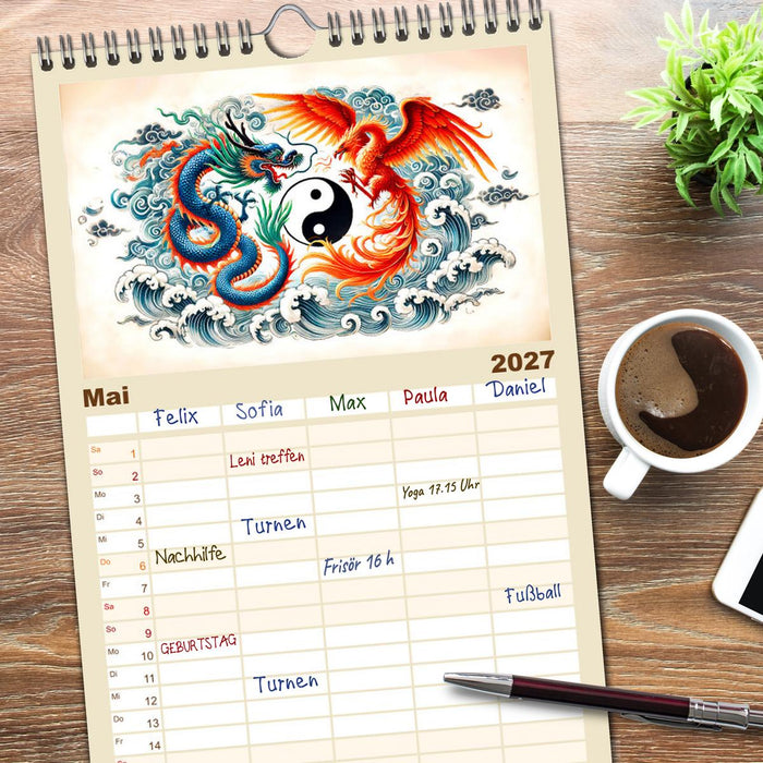Yin und Yang der Wesen - Asiatische Mythen im Gleichgewicht (CALVENDO Familienplaner 2027)