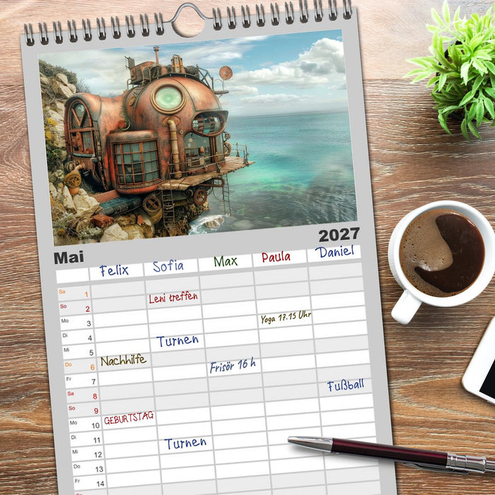 Steampunk Domizile (CALVENDO Familienplaner 2027)