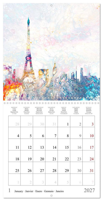 Colorful metropolises of the world - Acrylic Pouring of skylines of famous world cities (CALVENDO Monthly Calendar 2027)