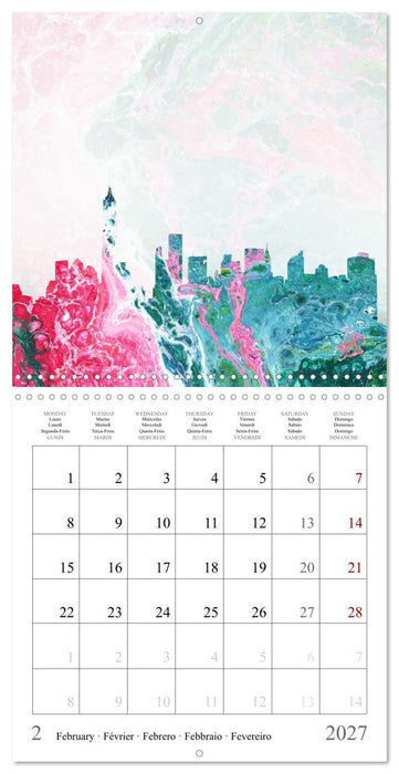 Colorful metropolises of the world - Acrylic Pouring of skylines of famous world cities (CALVENDO Monthly Calendar 2027)