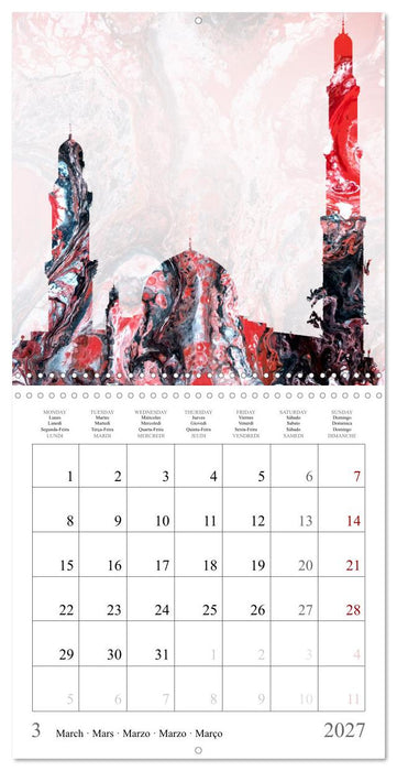 Colorful metropolises of the world - Acrylic Pouring of skylines of famous world cities (CALVENDO Monthly Calendar 2027)