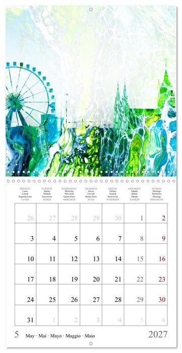 Colorful metropolises of the world - Acrylic Pouring of skylines of famous world cities (CALVENDO Monthly Calendar 2027)