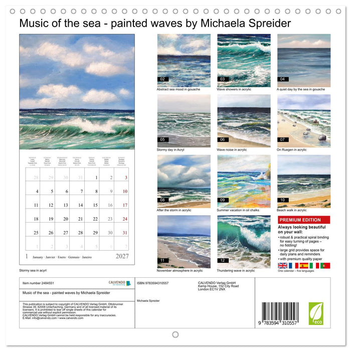 Music of the sea - painted waves by Michaela Spreider (CALVENDO Monthly Calendar 2027)