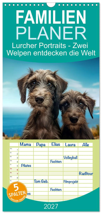 Lurcher Portraits - Zwei Welpen entdecken die Welt (CALVENDO Familienplaner 2027)