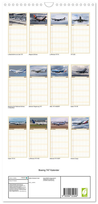 Boeing 747 Kalender (CALVENDO Familienplaner 2027)