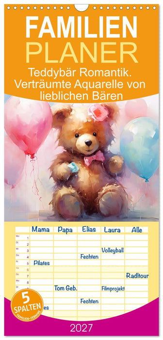 Teddybär Romantik. Verträumte Aquarelle von lieblichen Bären (CALVENDO Familienplaner 2027)