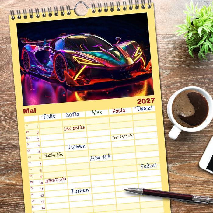 Futuristische Neon Cars (CALVENDO Familienplaner 2027)