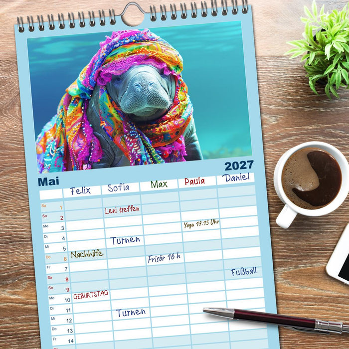 Modische Manatees. Charmante Seekühe mit Stil (CALVENDO Familienplaner 2027)