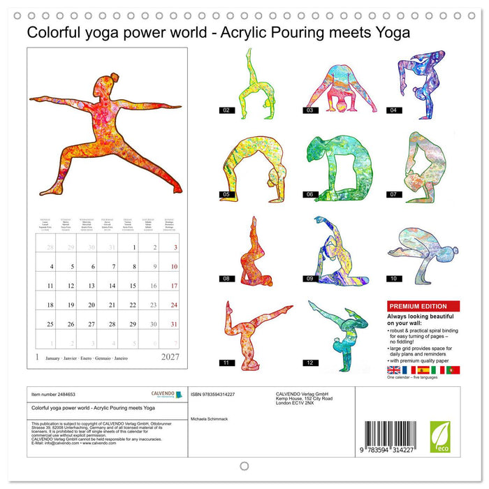Colorful yoga power world - Acrylic Pouring meets Yoga (CALVENDO Monthly Calendar 2027)