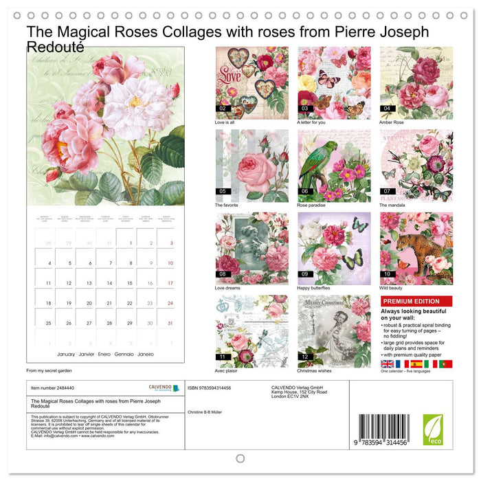 The Magical Roses Collages with roses from Pierre Joseph Redouté (CALVENDO Monthly Calendar 2027)
