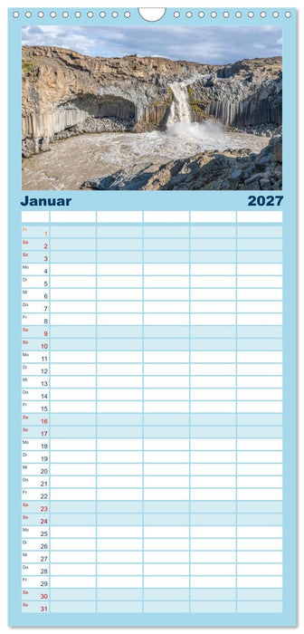 Island - Gletscher, Wasserfälle, Heiße Quellen (CALVENDO Familienplaner 2027)
