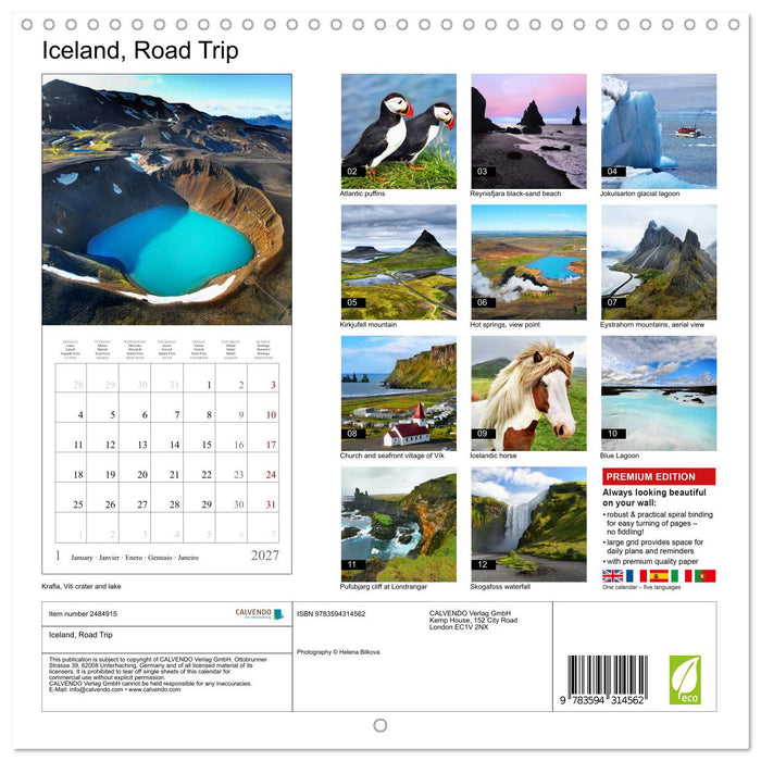 Iceland, Road Trip (CALVENDO Monthly Calendar 2027)