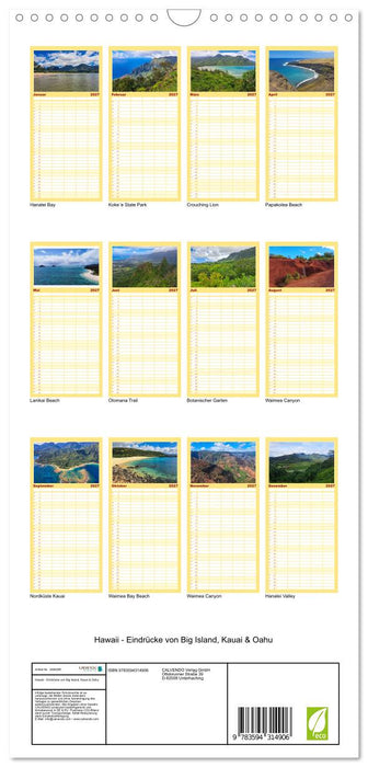 Hawaii - Eindrücke von Big Island, Kauai & Oahu (CALVENDO Familienplaner 2027)