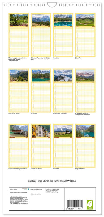 Südtirol - Von Meran bis zum Pragser Wildsee (CALVENDO Familienplaner 2027)