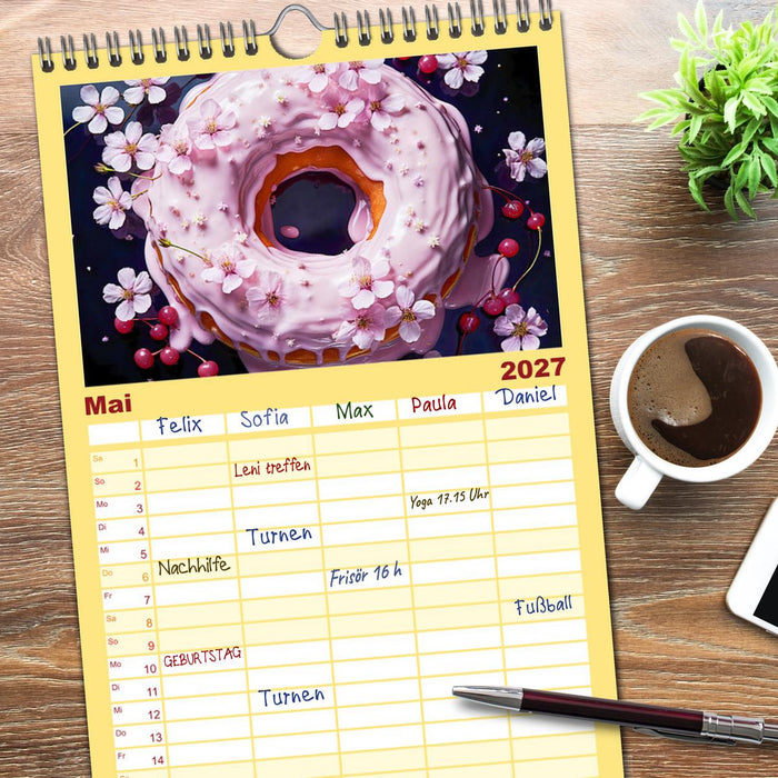 Bunte Donut-Träume - Himmlischer Geschmack aus Krapfenteig (CALVENDO Familienplaner 2027)