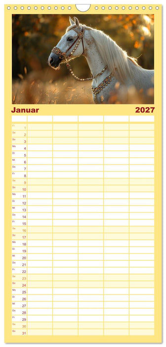 Bezaubernde Eleganz weißer Pferde (CALVENDO Familienplaner 2027)