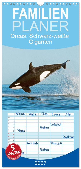 Orcas: Schwarz-weiße Giganten (CALVENDO Familienplaner 2027)