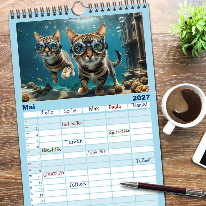 Katzen unter Wasser (CALVENDO Familienplaner 2027)