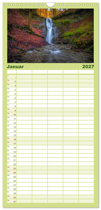 Wasserfallwelt Schweiz (CALVENDO Familienplaner 2027)