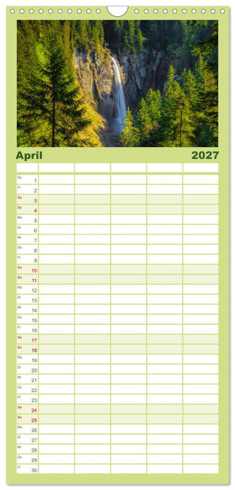 Wasserfallwelt Schweiz (CALVENDO Familienplaner 2027)