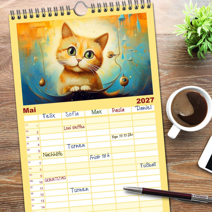 Lustige Katzen im Stil der Meister (CALVENDO Familienplaner 2027)