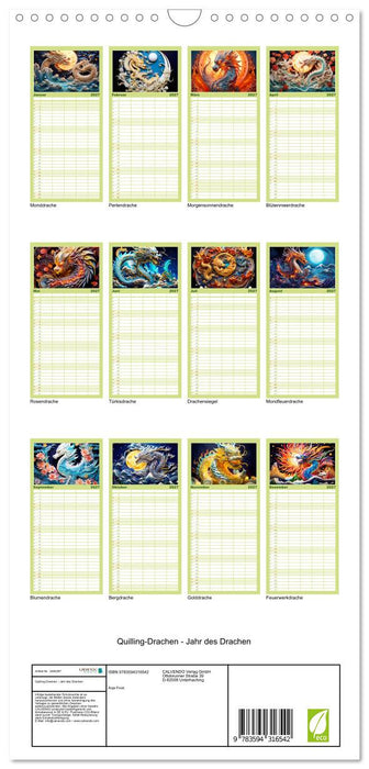 Quilling-Drachen - Jahr des Drachen (CALVENDO Familienplaner 2027)