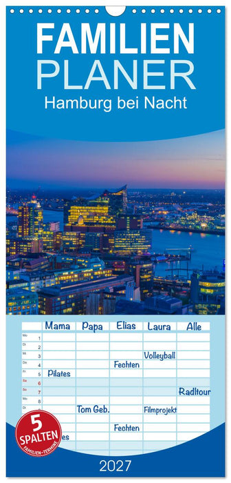 Hamburg bei Nacht (CALVENDO Familienplaner 2027)