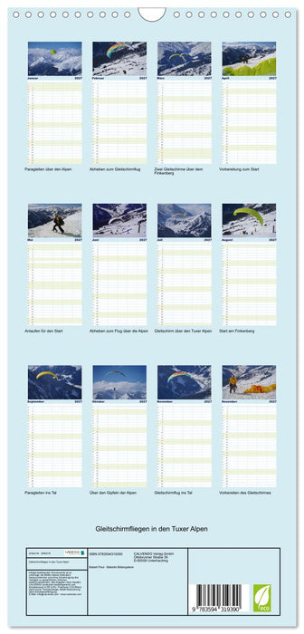 Gleitschirmfliegen in den Tuxer Alpen (CALVENDO Familienplaner 2027)