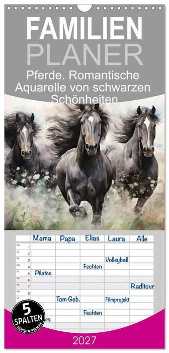 Pferde. Romantische Aquarelle von schwarzen Schönheiten (CALVENDO Familienplaner 2027)