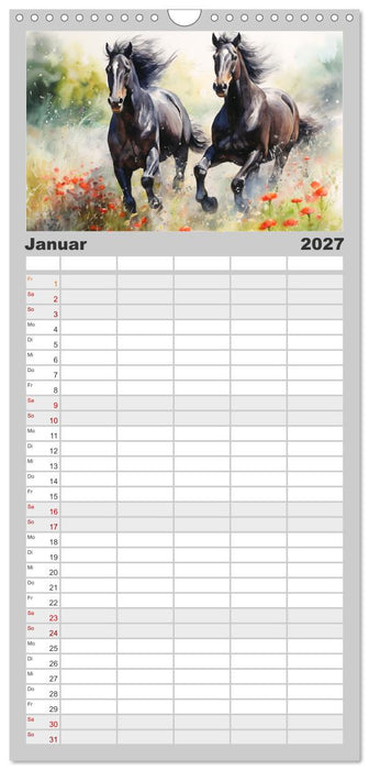 Pferde. Romantische Aquarelle von schwarzen Schönheiten (CALVENDO Familienplaner 2027)