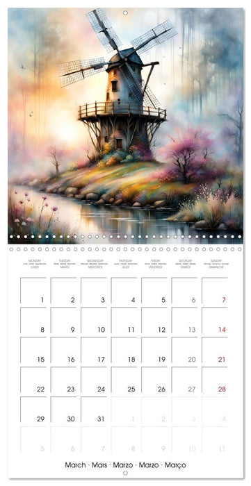 Moulins à vent Du printemps à l'hiver (CALVENDO Calendrier mensuel 2027)