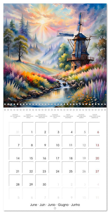 Moulins à vent Du printemps à l'hiver (CALVENDO Calendrier mensuel 2027)