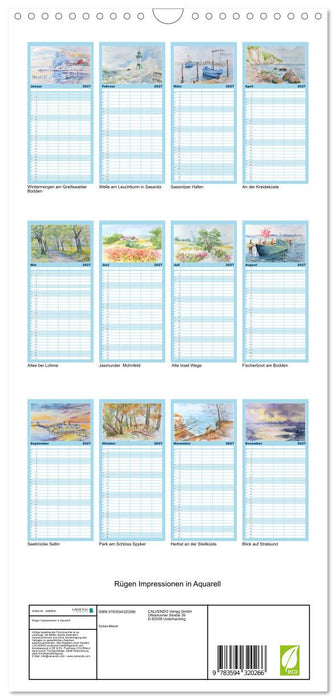 Rügen Impressionen in Aquarell (CALVENDO Familienplaner 2027)
