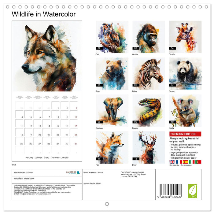 Wildlife in Watercolor (CALVENDO Monthly Calendar 2027)