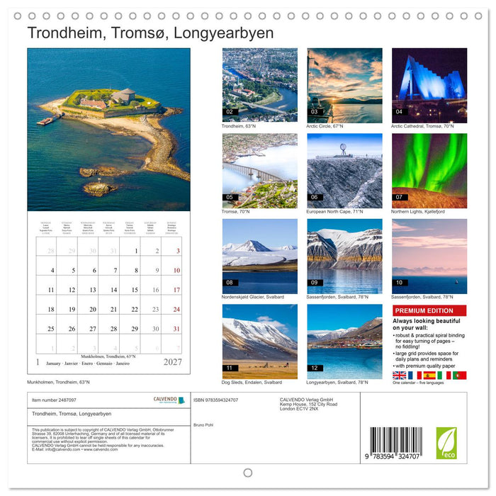 Trondheim, Tromsø, Longyearbyen (CALVENDO Monthly Calendar 2027)