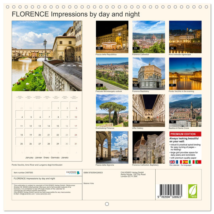 FLORENCE Impressions by day and night (CALVENDO Monthly Calendar 2027)