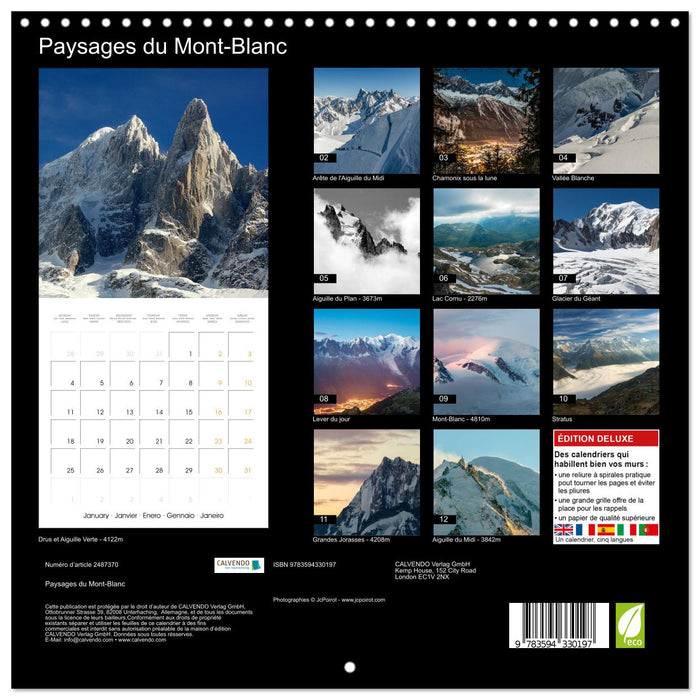Paysages du Mont-Blanc (CALVENDO Calendrier mensuel 2027)