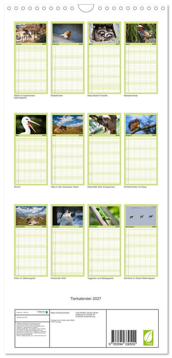 Tierkalender 2027 (CALVENDO Familienplaner 2027)