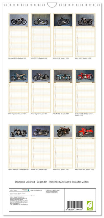 Deutsche Motorrad - Legenden - Rollende Kunstwerke aus alten Zeiten (CALVENDO Familienplaner 2027)